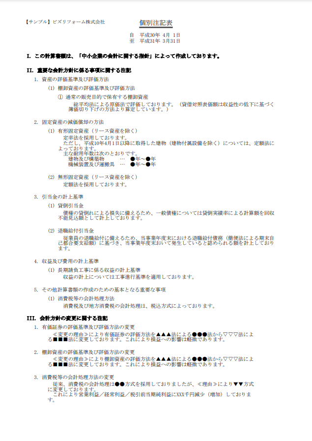 個別注記表